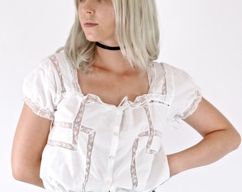 Beautiful Antique Victorian Romantic White Lace Cotton Camisole Blouse Top