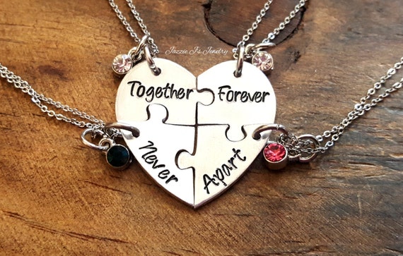 Together Forever Never Apart Four Piece Puzzle Heart Necklace