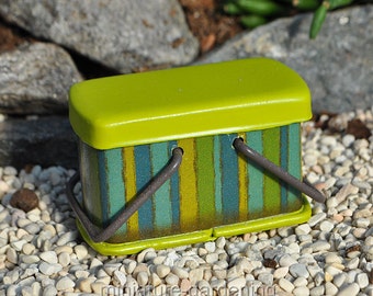 Metal Picnic Basket, Color Options: Lime for Miniature Garden, Fairy Garden