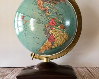 Vintage Globe, 1950's Replogle Globe, Replogle Globe with Atlas, Vintage World Globe, Mid Century Globe, Vintage Globe, Vintage Decor