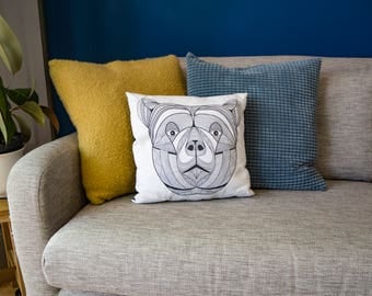 Handmade Bear Totem Cushion - Bear of Courage Animal Totem Stuffed Cushion // Illustrated Bear Pillow Plushy // Black & White Decor // Bears