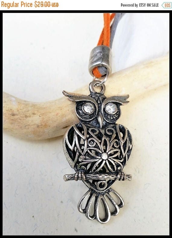 Free Shipping - Leather Owl Necklace, Metal Owl Pendant, Owl Leather Jewelry, Owl Statement Pendant, Owl Accessories, Funky Owl Pendant