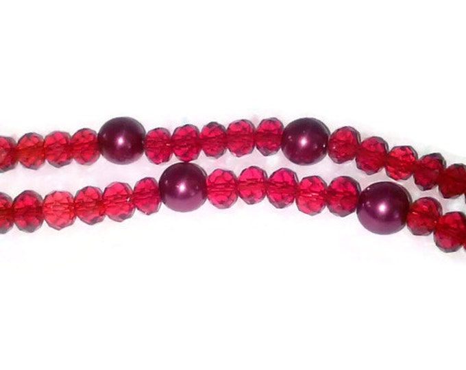 Red Pearl Necklace, Red Bead Necklace, Sliver Cross Necklace, Crystal Bead, Curifix Necklace, Statement Piece, Pearl Bead, Red and Sliver