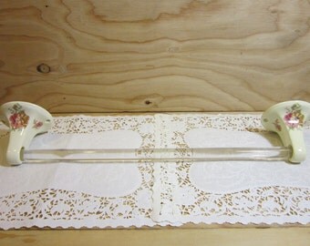 Vintage Athena By Virgil Porcelain and Lucite Towel Bar * Athena California Bath Accessory * Athena By Virgil Porcelain Towel Bar Brackets