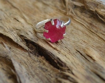 Natural Red Ruby Gemstone 925 Sterling Silver Ring Size 7.5, Handmade Artisan Ring Jewelry, Red Ruby Gemstone Ring 7.5