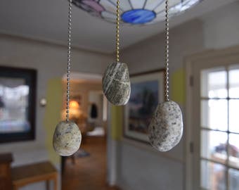 White Grey Stone Ceiling Fan Pull, Stone Fan Pull, Rock Fan Accessory, granite stone, Michigan made fan pull