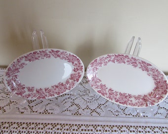 Jackson China Restaurant Ware Luncheon Plates w Red Trim 8 1/2" by 6" Vintage