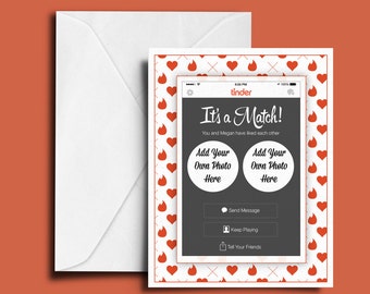 Personalized SMALL 'It's a Match!' Tinder Style Valentines Day, Anniversary, Wedding Greeting Card