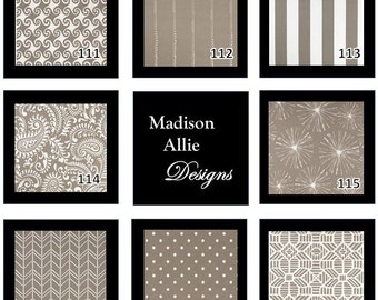 Window Seats - Bench Cushions - Mudroom - Pillow Covers - Taupe White Stripes Paisley Starburst Dots