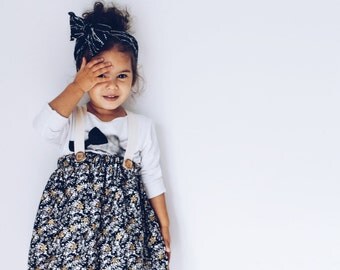 Toddler skirt with suspenders, baby girl clothes, flower suspender skirt, flower girl dress, toddler spring dress, vintage skirt, silver