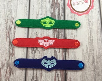 PJ mask Bracelets, Felt Bracelets, Bedtime hero bracelets, party favors