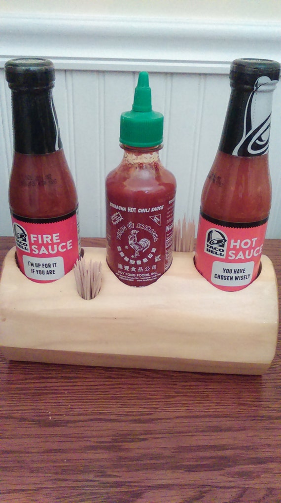 Items similar to Hot sauce, hotsauce, Log hot sauce holder, salt and