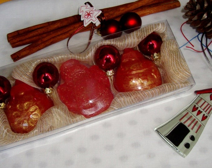 Christmas Gift Idea, Luxury Red Festive Royalty Soaps Set, New Year Decorative Good Luck Charm, Holiday Home Decor, Holiday Hostess Gift