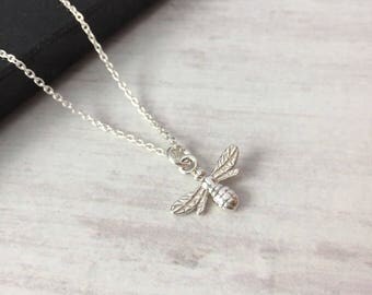 Sterling Silver Bee Necklace/Hanging Bee/Nature/Bee Charm/Delicate/Everyday Wear/Layered/Gift/UK