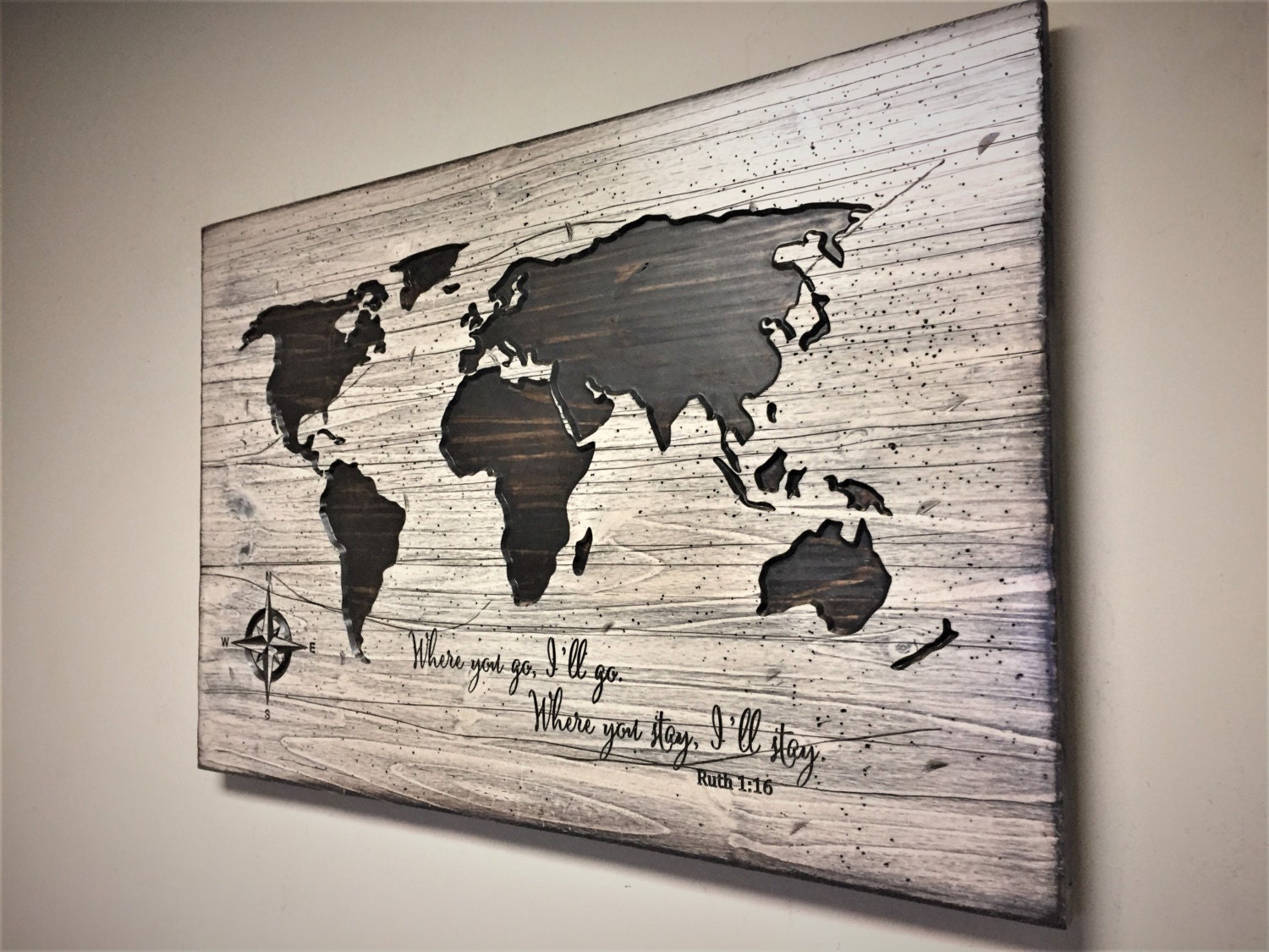 Wood wall art Looks like Reclaimed wood Carved World Map