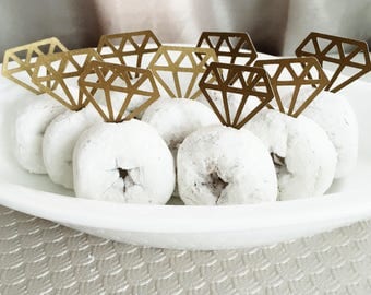 Diamond Ring Donut Toppers perfect for Engagement Party, Bachelorette Party or Bridal Shower - gold, silver or blush - set of 12
