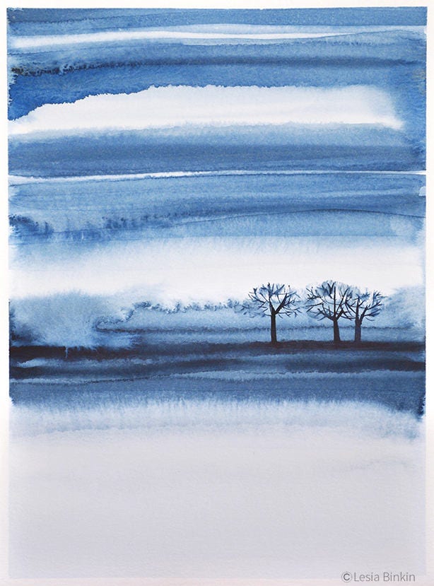 Water Mirror watercolor painting abstract painting