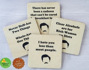 Ron Swanson Coasters Parks and Recreation Coasters Ron Swanson Print Parks and Recreation Gift for Guy Funny Guy Gift Funny Coasters - 4