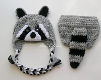 Crochet Raccoon Costume/Crochet Raccoon Hat/Raccoon Hat and Cover/Halloween Raccoon Costume/Baby Raccoon/Photography Prop/Halloween Costume