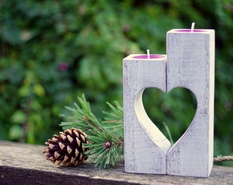 Wooden heart candle holder, shabby chic wedding table decorations ideas, mother of the bride gift, vintage rustic table number holder sign