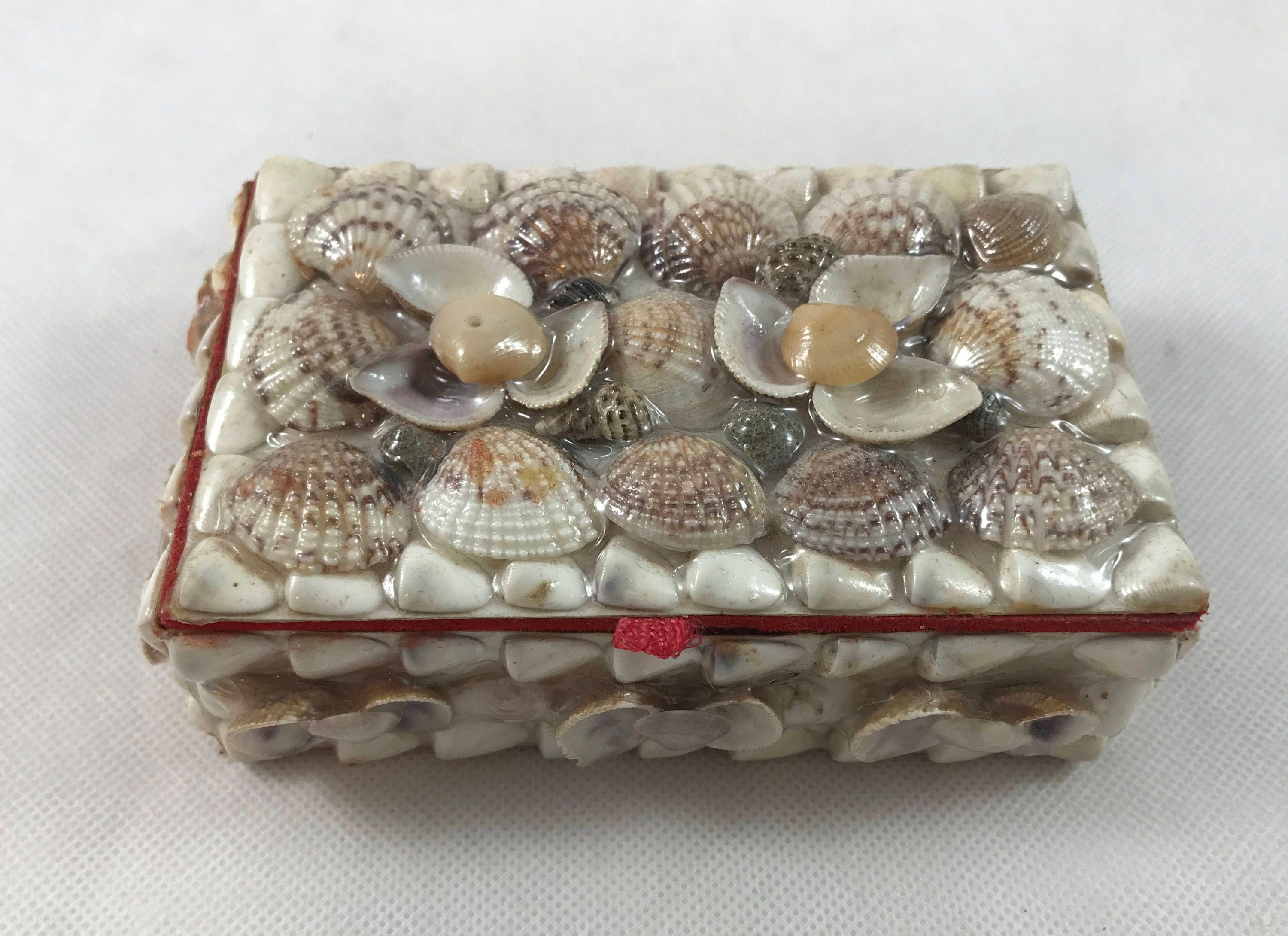 Vintage Seashell Encrusted Jewelry Box with Shellac Finish