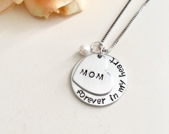 Sympathy gift - forever in our hearts - loss of mother jewelry - remembrance jewelry - mom memorial necklace - christmas gift for her