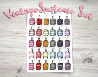 Cute Vintage Suitcase travel planner stickers Matte or Glossy - for use with Erin condren- #58
