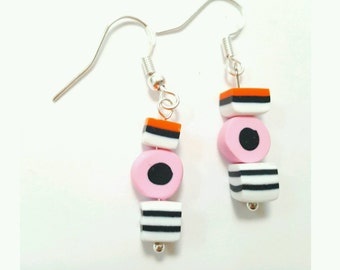 Liquorice allsorts earrings, licorice allsorts earrings, candy earrings, liquorice allsorts jewelry, candy jewelry, polymer clay jewelry