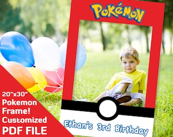 Pokemon party decorations, ash ketchum, Pokemon photo props frame, Pokemon birthday favor supplies 20x30" printable Custom decor PDF file