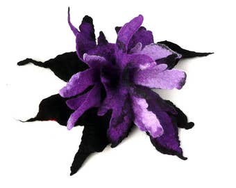Felted brooch felt brooch felted flower brooch flower brooches felt brooches fiber brooch purple flower brooch ooak