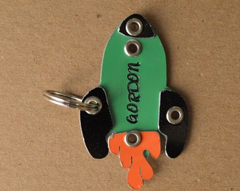 Rocket Ship Pet Tag Dog ID Metal Animal Space Ship Astro