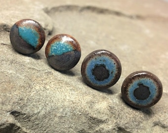 10mm Dark Blue Studs, Dark Blue Earrings, Bronze Earrings, Minimalist Earrings, Ceramic Ear Studs, Modern Ear Studs, Blue Bronze Studs,
