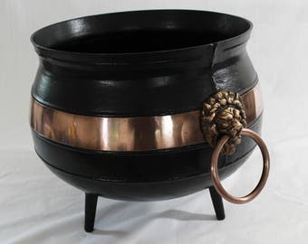 Antique Cast Iron and Brass Cauldron