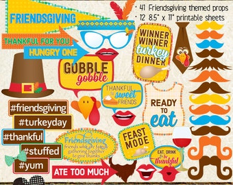 Photo Booth Props, FRIENDSGIVING, Thanksgiving, printable sheets, instant download, happy fall, holiday
