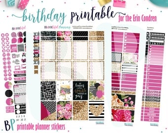 Birthday | Weekly Printable Planner Kit | Planner Stickers | Cut Line Files | for use with Erin Condren | Planner Stickers Printables