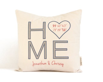 Personalized Home Pillow, Home Coordinates, Housewarming Gift, Realtor Closing Gift, Just Moved, Gift For Her, Gift for Him