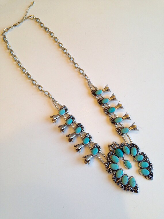 Faux Turquoise Squash Blossom Necklace by Fashnvictmboutique
