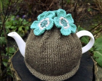 Turquoise Flower Tea Cosy, Teacosy, Teacozy, Tea Cozy