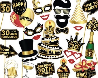 30th Birthday Photo Booth Props / Thirtieth Birthday Party Dirty Thirty Props / Birthday Party Decorations, Printable PDF ▷ Instant Download