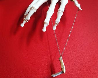 FISH POCKET KNIFE necklace vintage style miniature mini silver plated pendant quirky kitsch fun functional useful retro tiny small little