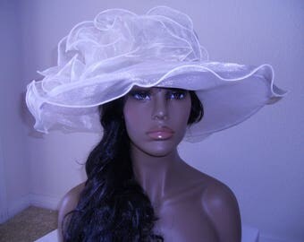 Kentucky derby hat Ivory wide brim church hat organza hat