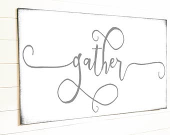 Gather Sign Gift for Her Wall Art Rustic Home Decor Shiplap Sign Canvas Farmhouse Decor Sign Modern Farmhouse Wall Decor Large Gather Sign