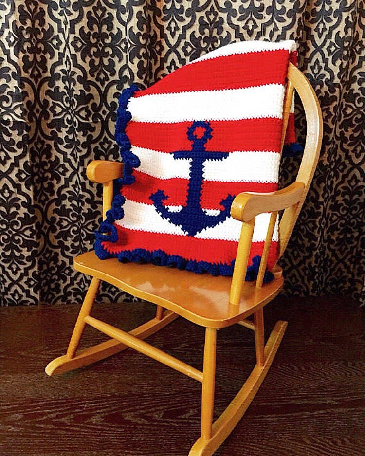 PDF Pattern crochet or knit nautical anchor baby blanket