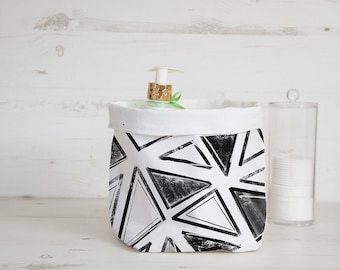 Storage bin, fabric basket with abstract triangles, nursery organizer