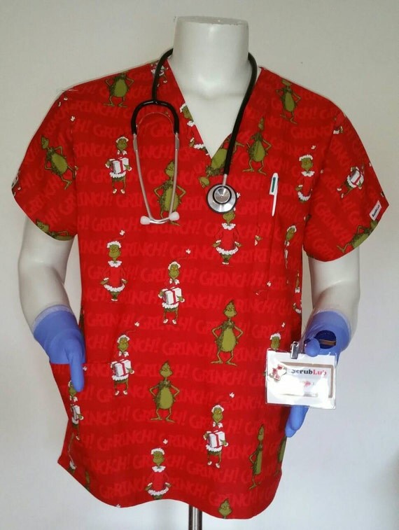 Grinch Christmas Scrub TopEspecially tailored Scrub by ScrubLub Christmas Scrub