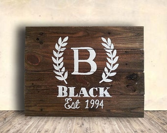 Family Established Sign - Family Monogram Sign - Wedding Pallet Sign - Personalized - Hand Painted - Pallet Wood Sign - Christmas Gift Idea