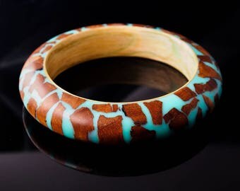 Turquoise Resin and Australian Blackwood Bangle; Reclaimed Wood an Resin Baangle
