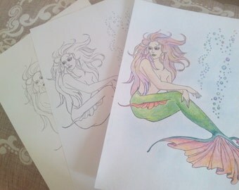 Digital Adult Coloring Page Mermaid Beautiful hand drawn princess fantasy mermaid in the sea underwater world