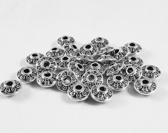 ISP81 - Lot of 5 beads Intercalaires Spacer saucer style Retro silver antique / Vintage Metal Silver Saucer Beads Spacer Disk Pieces 5
