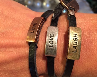 Live, Love, Laugh Leather Wrap Bracelet